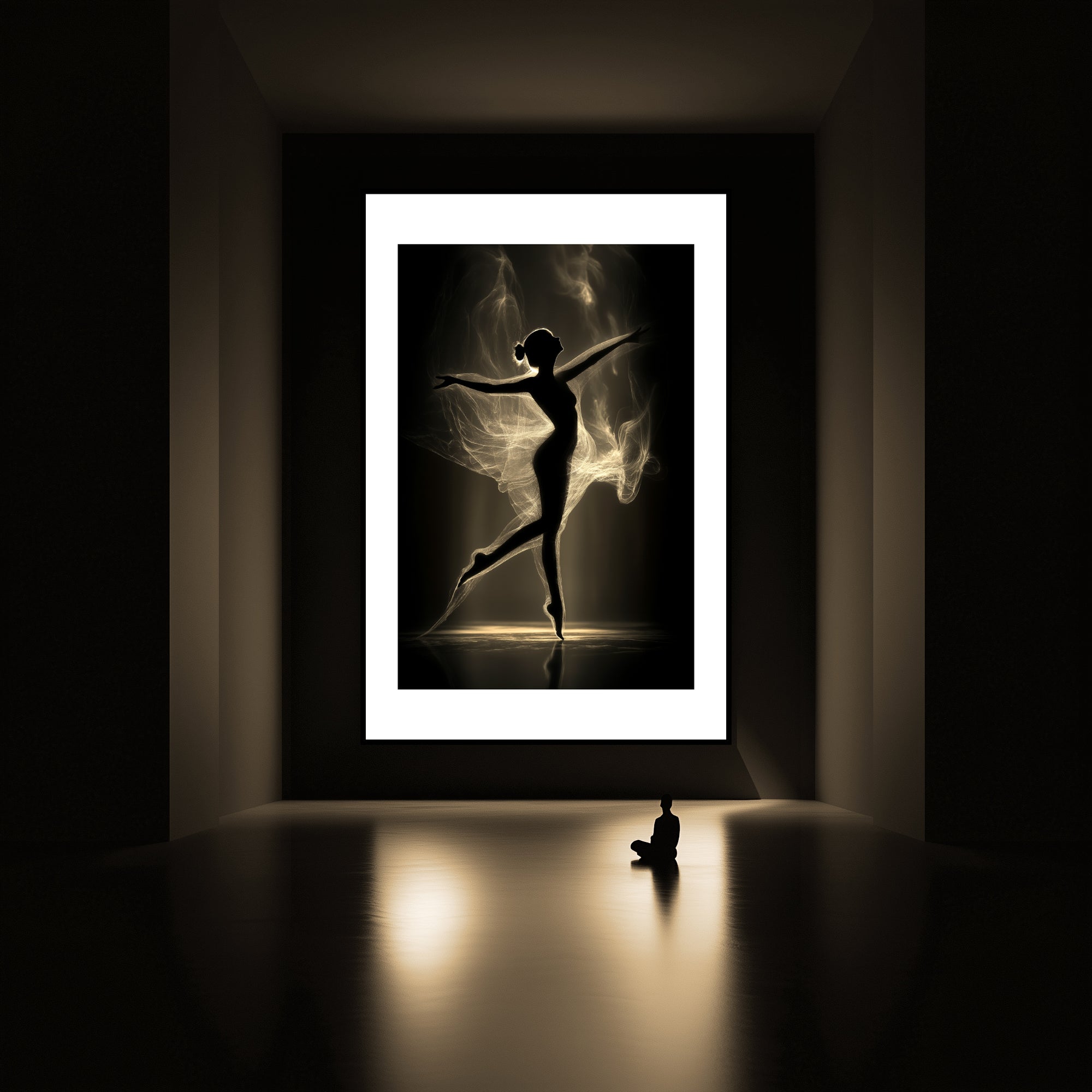 Mockup of a ballet dancer poised in graceful motion, embodying elegance and quiet strength in a moment of suspended harmony.