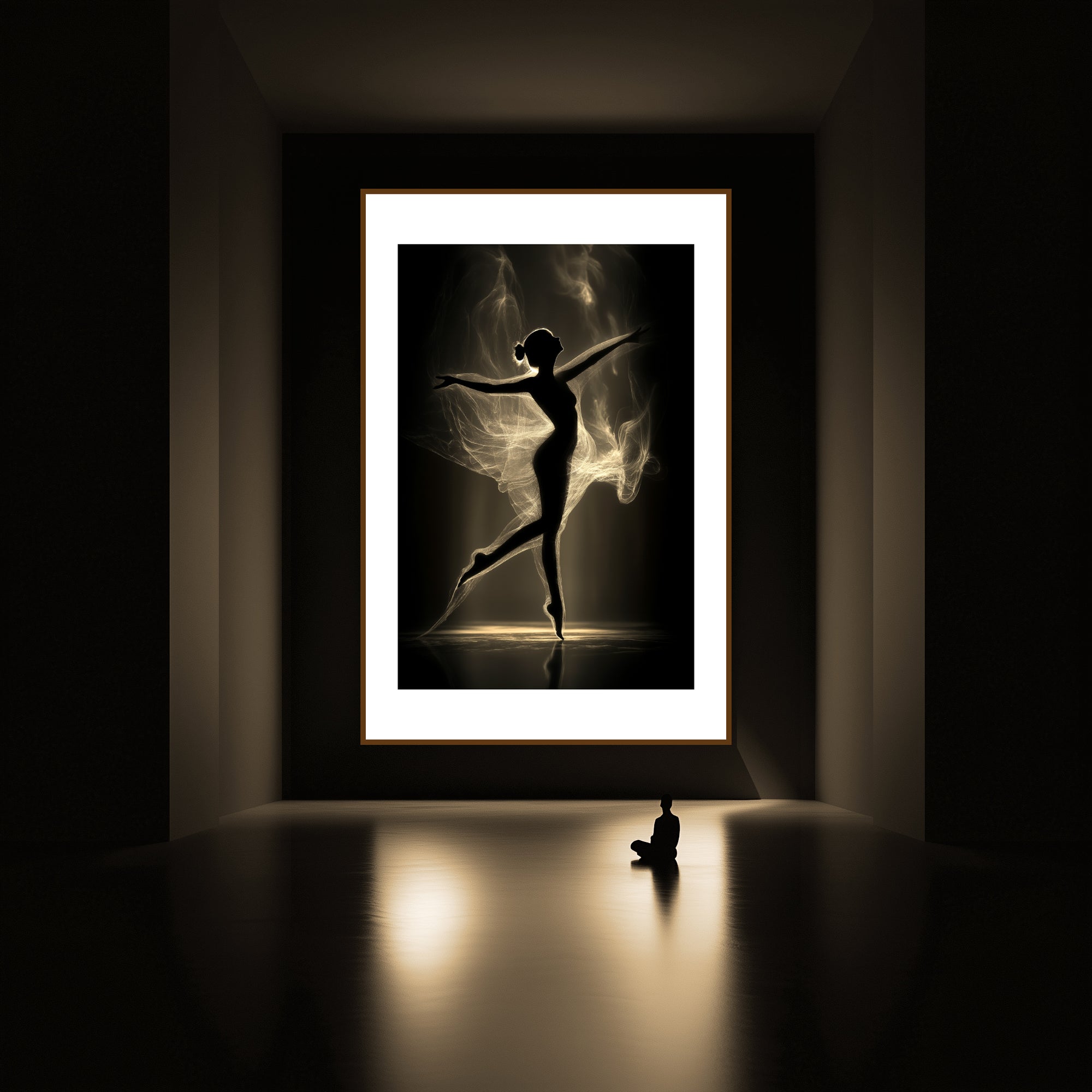 Mockup of a ballet dancer poised in graceful motion, embodying elegance and quiet strength in a moment of suspended harmony.