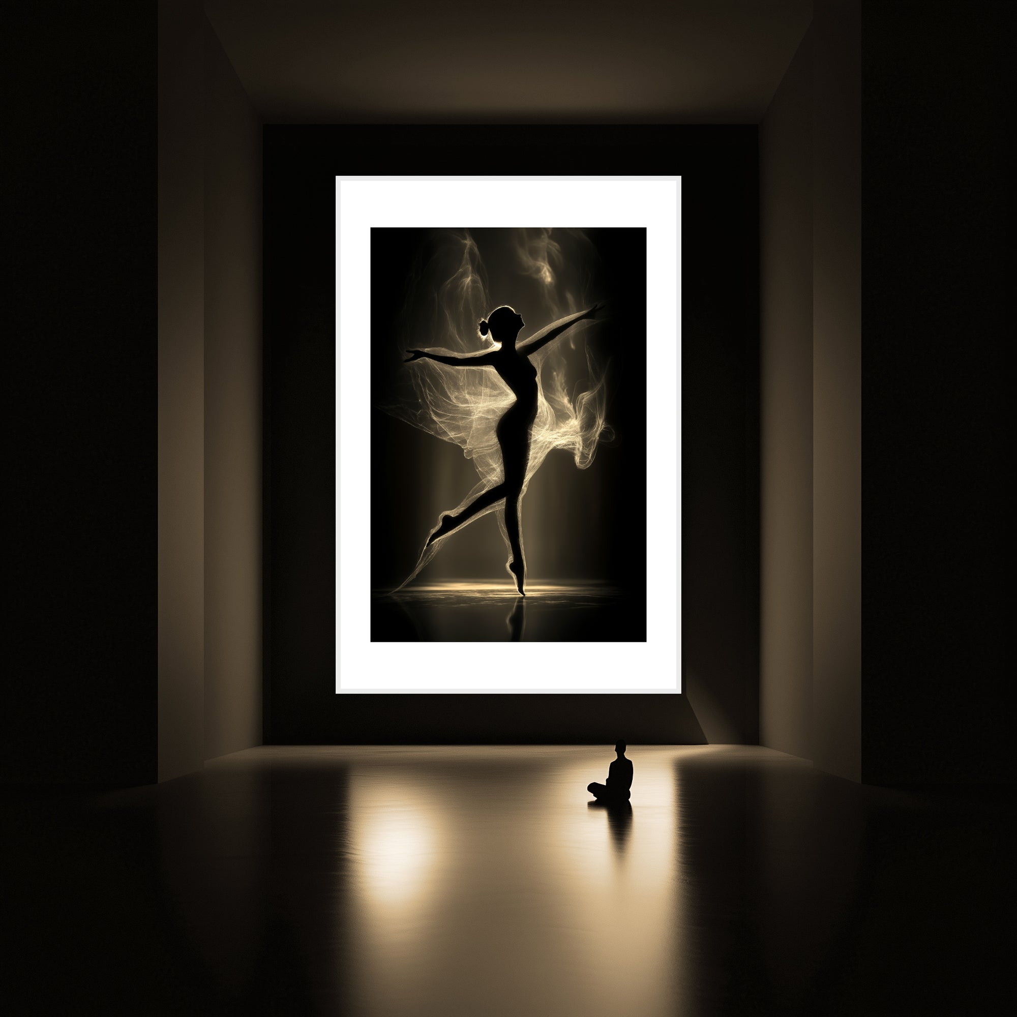 Mockup of a ballet dancer poised in graceful motion, embodying elegance and quiet strength in a moment of suspended harmony.