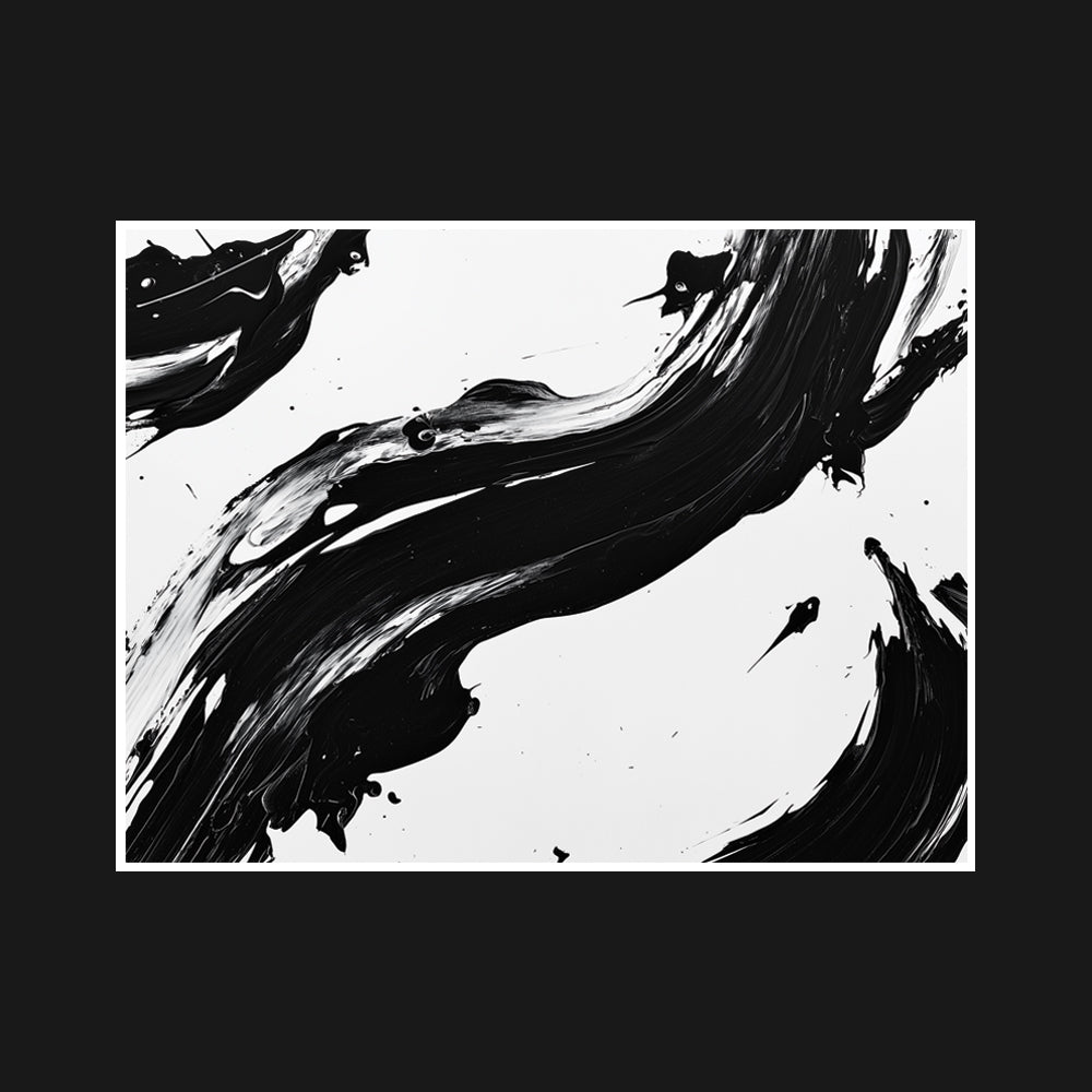 Soft black and white lines merge and overlap, symbolizing the convergence of chaos and order, capturing a delicate balance and the rhythm of change in a minimalist composition.
