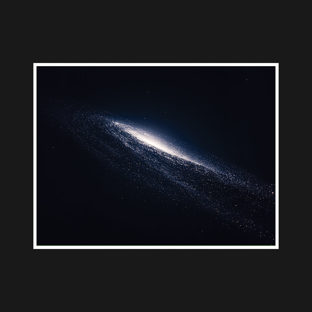 Minimalist depiction of a quasar in the black cosmos, emitting a faint glow amidst distant stars, symbolizing the silent power and serene beauty of this celestial phenomenon.