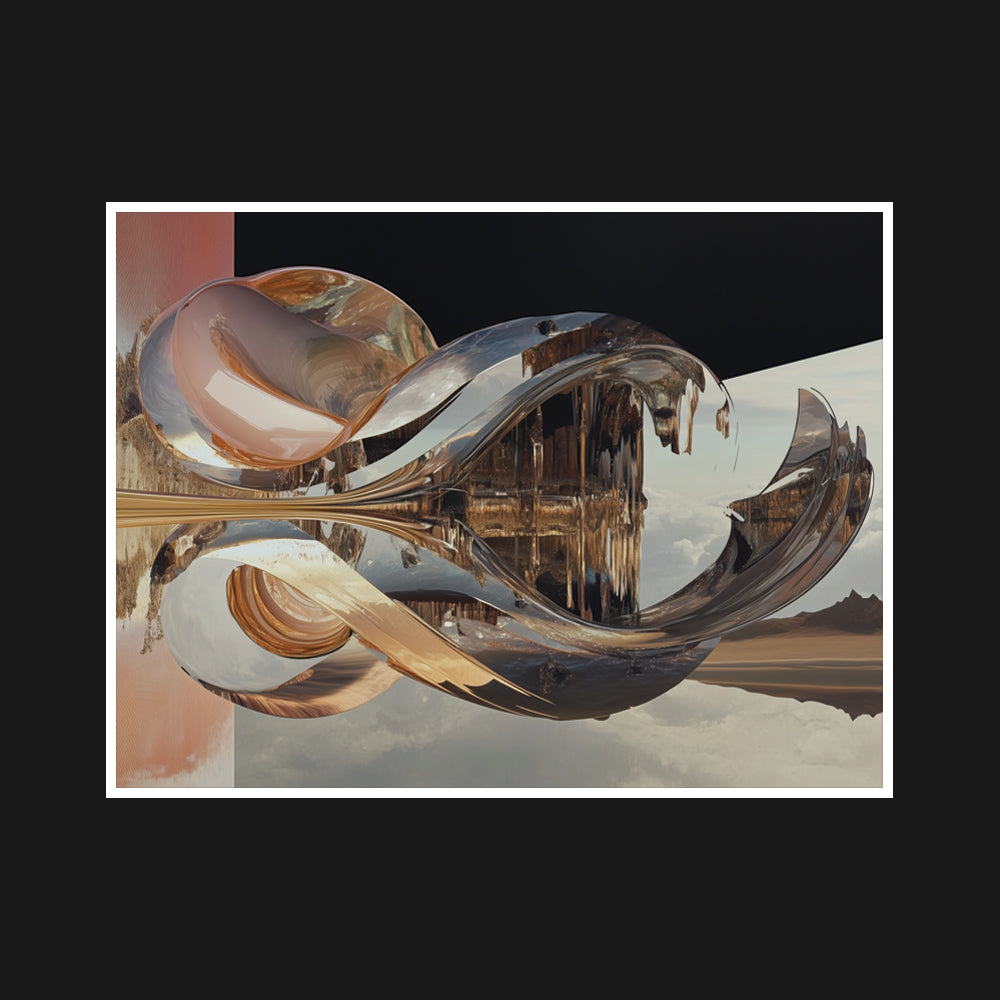 Reflective forms flowing beneath an unseen veil, symbolizing restrained luxury and subtle elegance, with a delicate interplay of light and shadow revealing beauty in structure and precision.