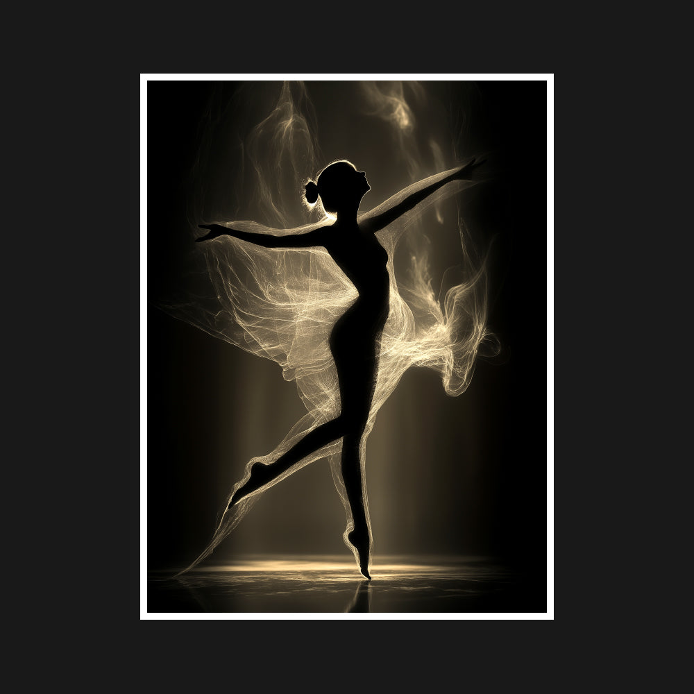 A ballet dancer poised in graceful motion, embodying elegance and quiet strength in a moment of suspended harmony.
