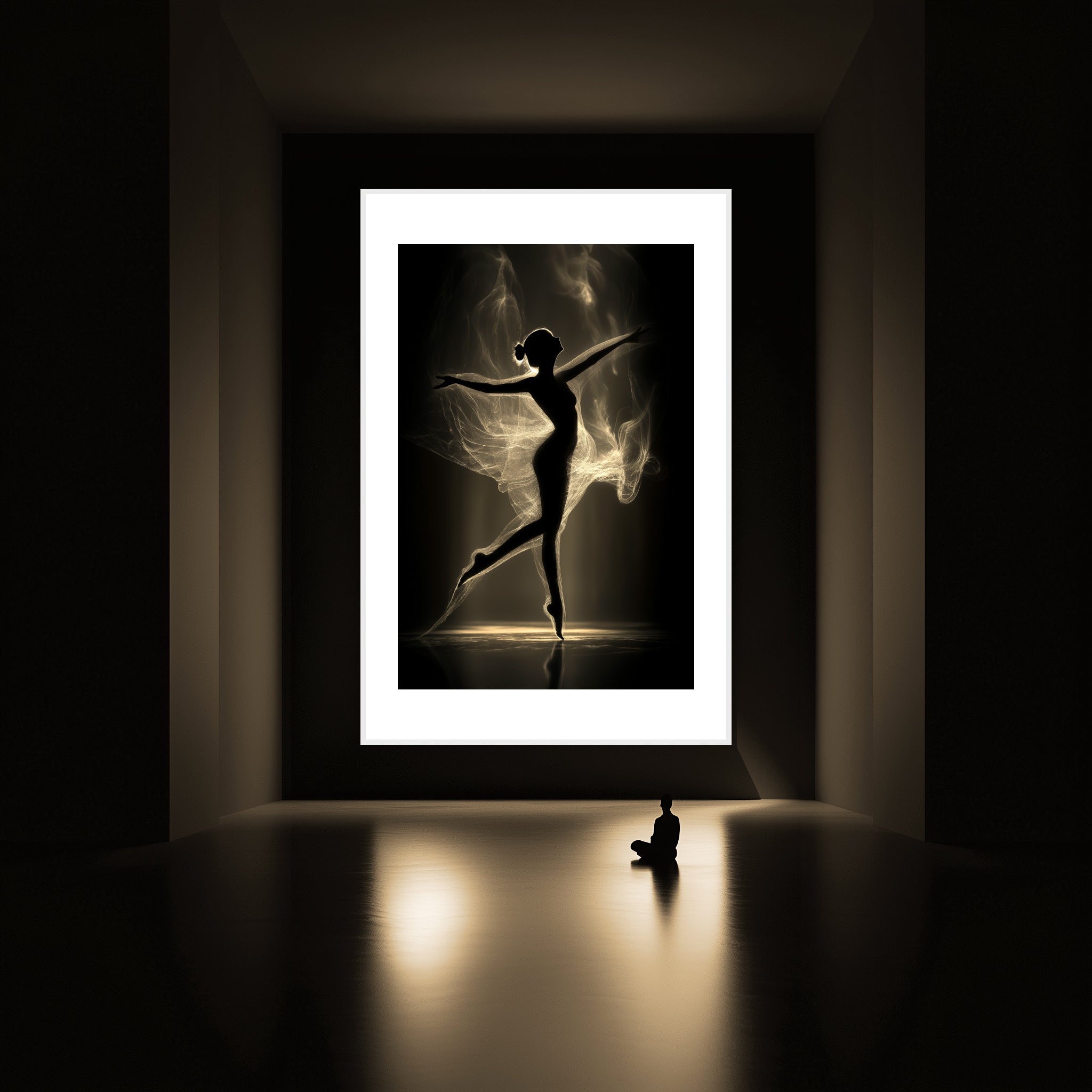 Mockup of a ballet dancer poised in graceful motion, embodying elegance and quiet strength in a moment of suspended harmony.