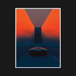 Fractured electric blue and orange neon hues pulse through a chaotic Hyperlane, with twisting walls and shifting synthetic light, symbolizing a fluid and rebellious future in constant flux.