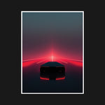 Car blazing through shifting crimson skies on a Hyperlane, symbolizing a high-velocity journey of ambition and calculated risk, with a trail of energy echoing the rush of possibility